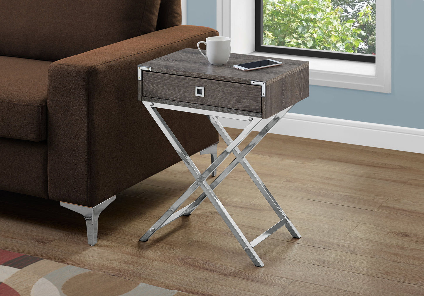 Accent Side Table, Storage Drawer - Taupe