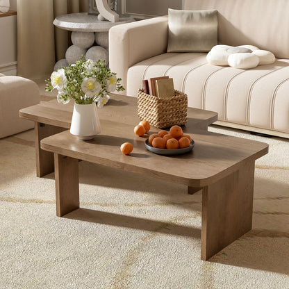 Modern Minimalist Coffee Table Set, Rectangle Coffee Table With Splicing Design, Multifunctional Combination Table For Living Room - Natural