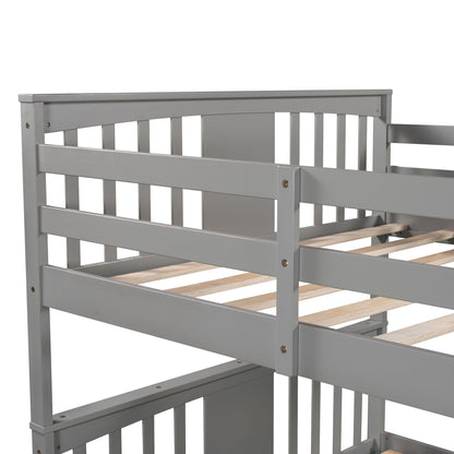 Full Over Full Bunk Bed With Ladder For Bedroom - Gray