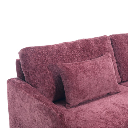 Mid Century Modern Chenille Fabric Loveseat Sofa, 2 Seat Upholstered Couch With Wood Feet - Wine Red