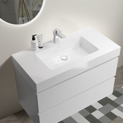 Alice - 36" Bathroom Vanity With Sink, Large Storage Wall Mounted Floating Bathroom Vanity For Modern Bathroom, One-Piece Sink Basin Without Drain And Faucet - White