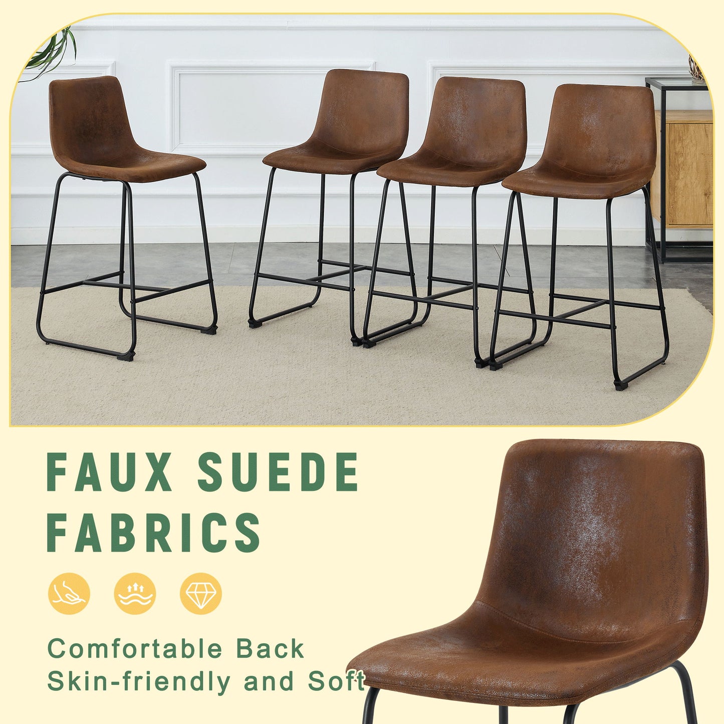 (Set of 2) Retro Bar Chairs, Comfortable Stools Suitable For Industrial And Vintage Style Settings - Brown