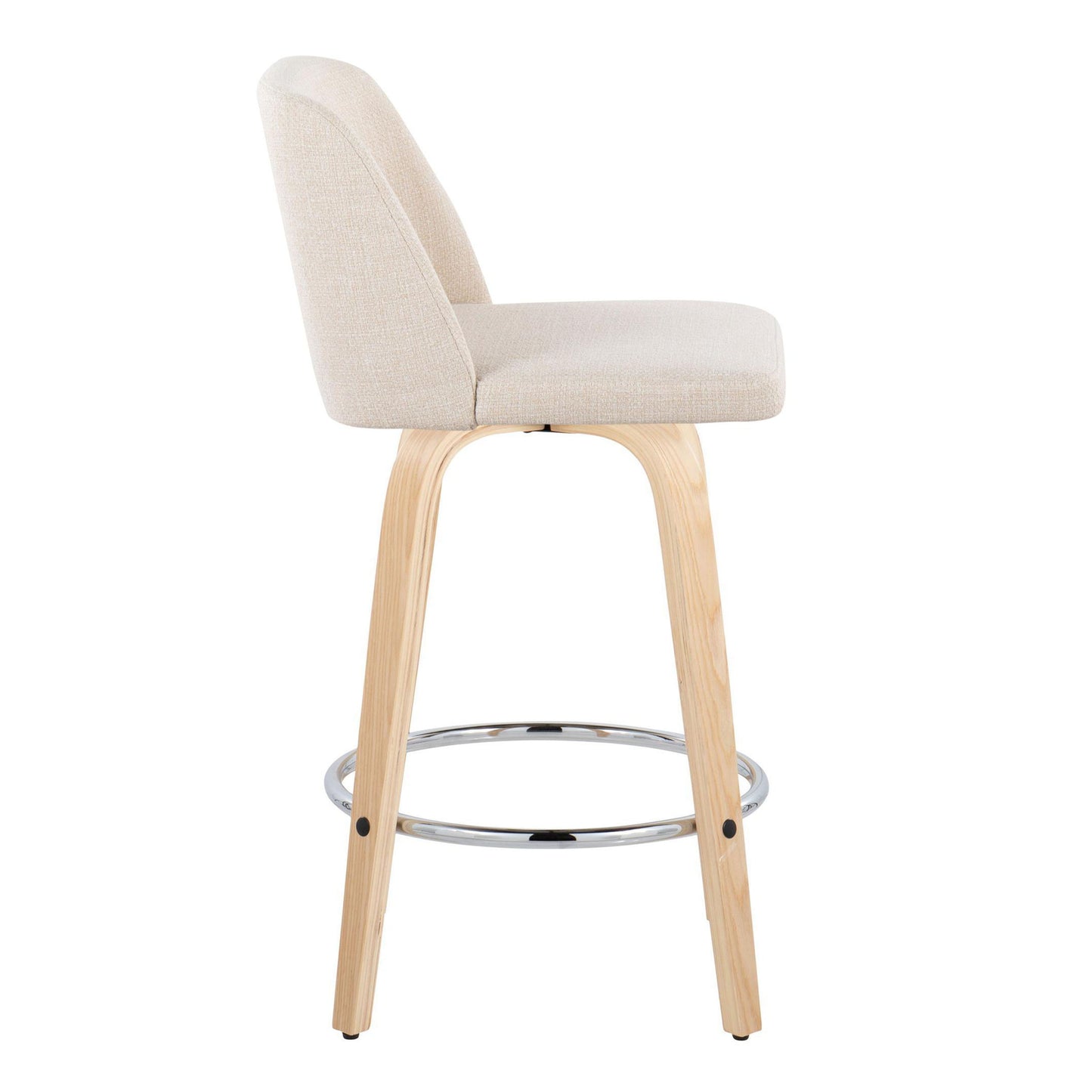 Toriano - Contemporary Fixed Height Counter Stool With Swivel With Round Footrest (Set of 2) - Natural / Cream