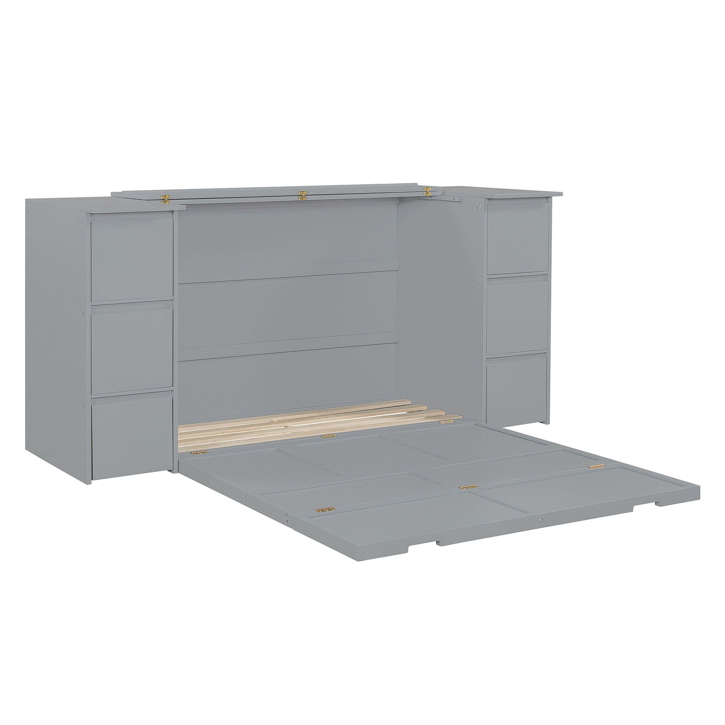 Full Size Murphy Bed With Drawers, Cabinets, And USB Ports - Gray