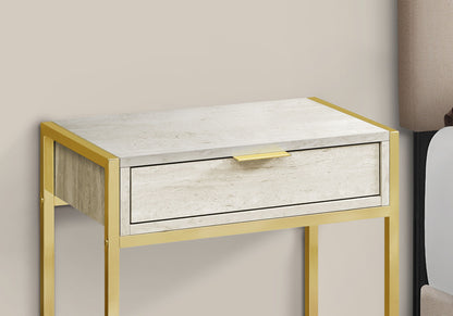 Accent Side Table, Storage Drawer, Marble Look, Contemporary & Modern - Beige