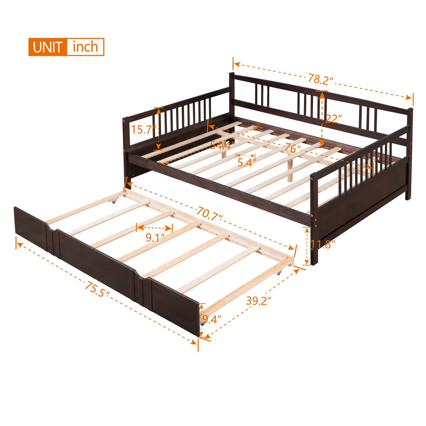 Full Size DayBed With Twin Size Trundle - Espresso
