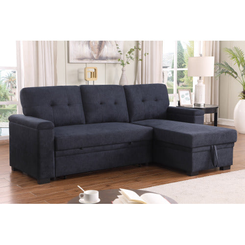 Lucca II - Woven Fabric Reversible Sleeper Sectional Sofa With Storage Chaise and Pocket Coil Seating - Dark Gray