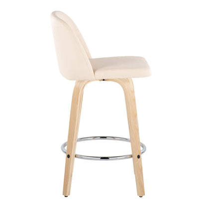 Toriano - Contemporary Fixed Height Counter Stool With Swivel & Round Footrest (Set of 2) - Natural / Cream