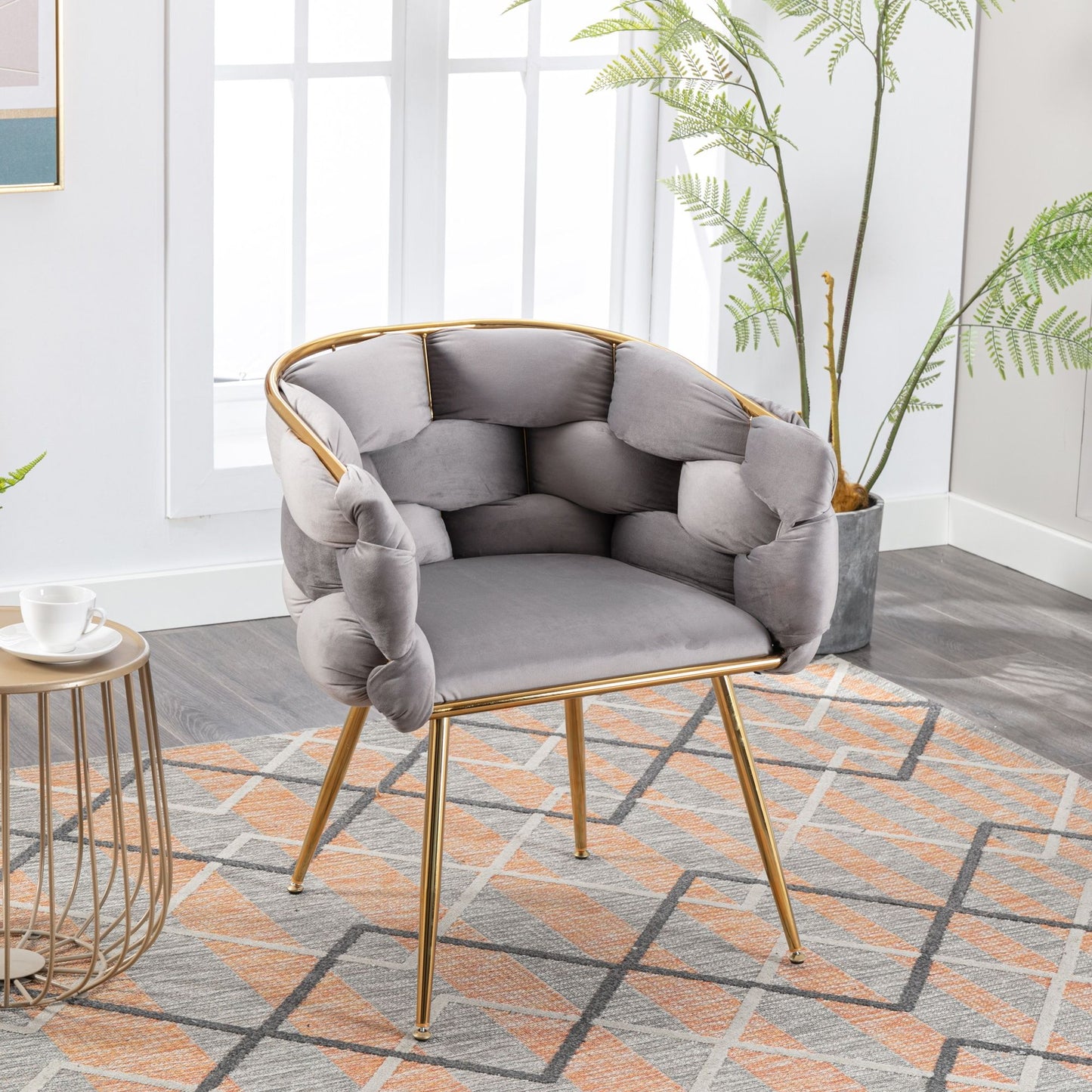 Luxury Modern Simple Leisure Velvet Single Sofa Chair Bedroom Lazy Person Household Dresser Stool Manicure Table Back Chair (Set of 2) - Gray / Gold