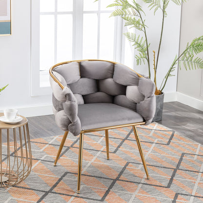 Luxury Modern Simple Leisure Velvet Single Sofa Chair Bedroom Lazy Person Household Dresser Stool Manicure Table Back Chair (Set of 2) - Gray / Gold