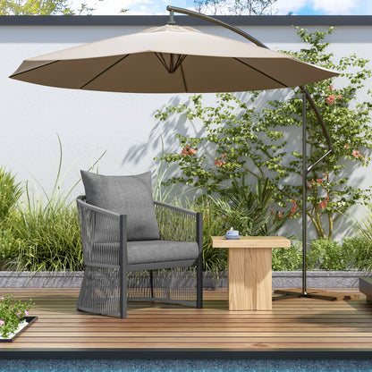 Modern Curved Aluminum Lounge Chair With Stylish Rope - Weave Design And Cushioned Comfort For Outdoor Living - Gray