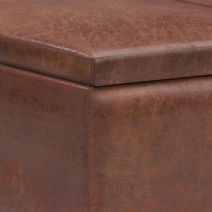 Owen - Tray Top Small Coffee Table Storage Ottoman - Distressed Saddle Brown