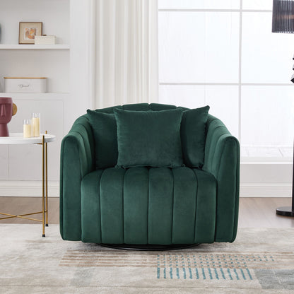 Upholstered Oversized 360 Degree Swivel Accent Barrel Chair And Half Cozy Sofa With 3 Pillows, Channel Tufted Pumpkin Shape Club Armchair For Living Room, Bedroom, Office, Lounge - Green