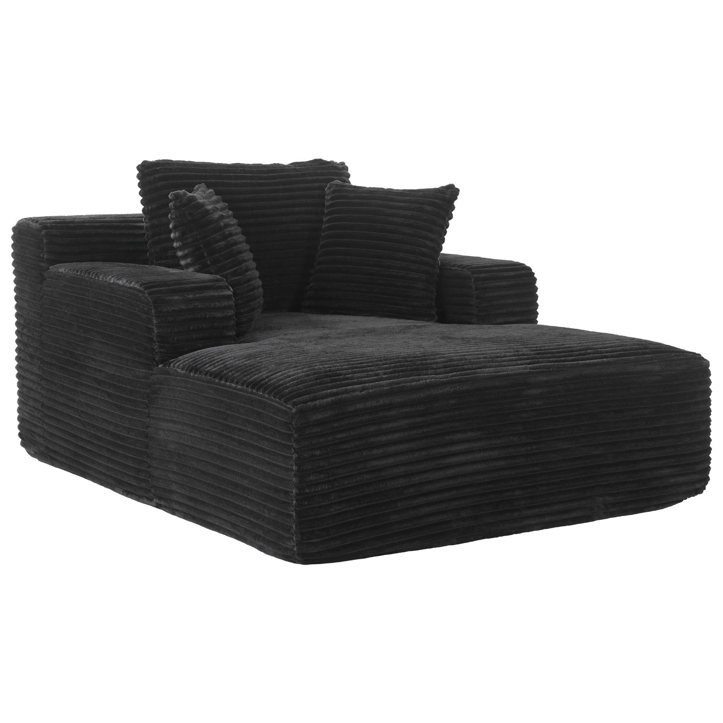 Modern Corduroy Chaise Lounge Sofa Bed With Removable Pillows, Upholstered Sleeper Sofa - Black