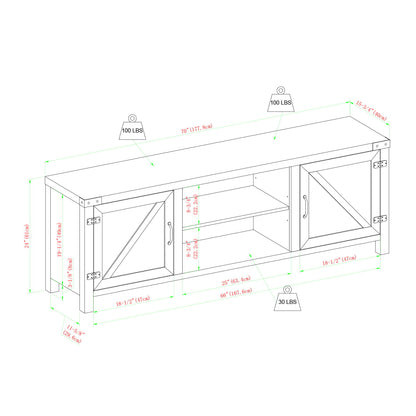 Rustic Farmhouse Double Barn Door 70" TV Stand For 80" TVs With Center Shelves - Stone Gray