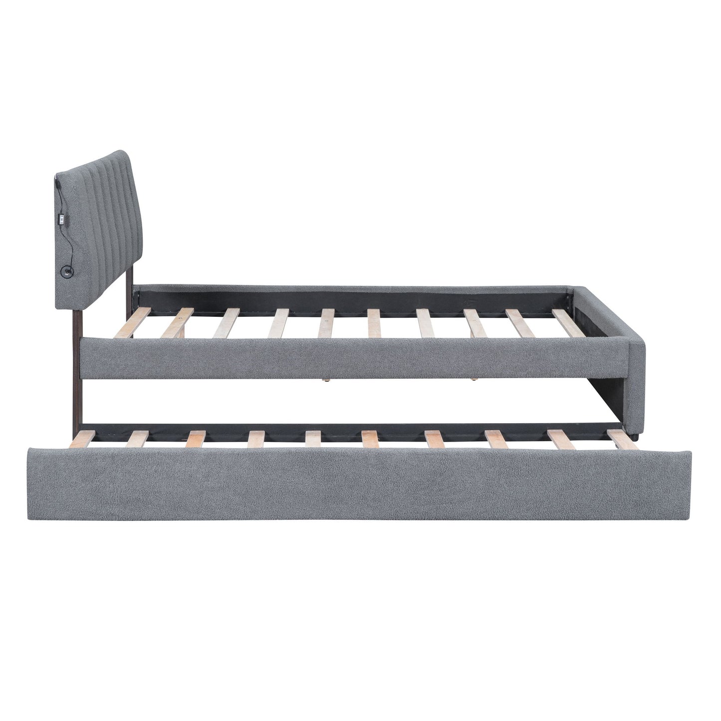 Full Size Upholstered Platform Bed With Twin Size Trundle - Gray