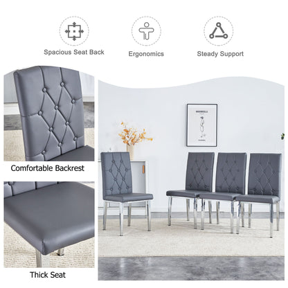 Armless Dining Chairs, Grid And Buckle Design Of The Back (Set of 4) - Gray