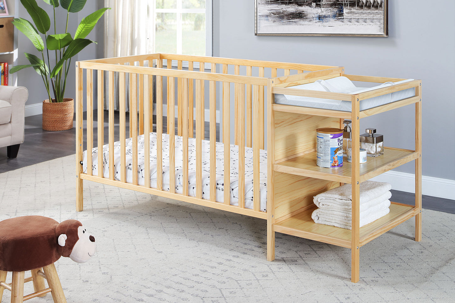 Palmer - 3 In 1 Convertible Crib, Changer Combo - Natural