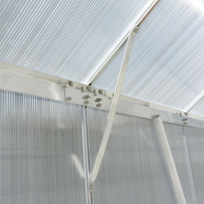 6.3'x10.2'x7' Polycarbonate Greenhouse, Heavy Duty Outdoor Aluminum Walk-In Green House Kit With Rain Gutter, Vent And Door For Backyard Garden - Aluminium