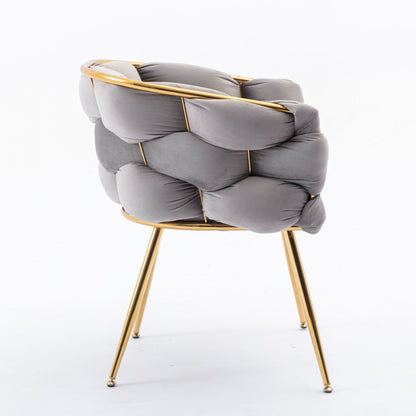 Luxury Modern Simple Leisure Velvet Single Sofa Chair Bedroom Lazy Person Household Dresser Stool Manicure Table Back Chair (Set of 2) - Gray / Gold