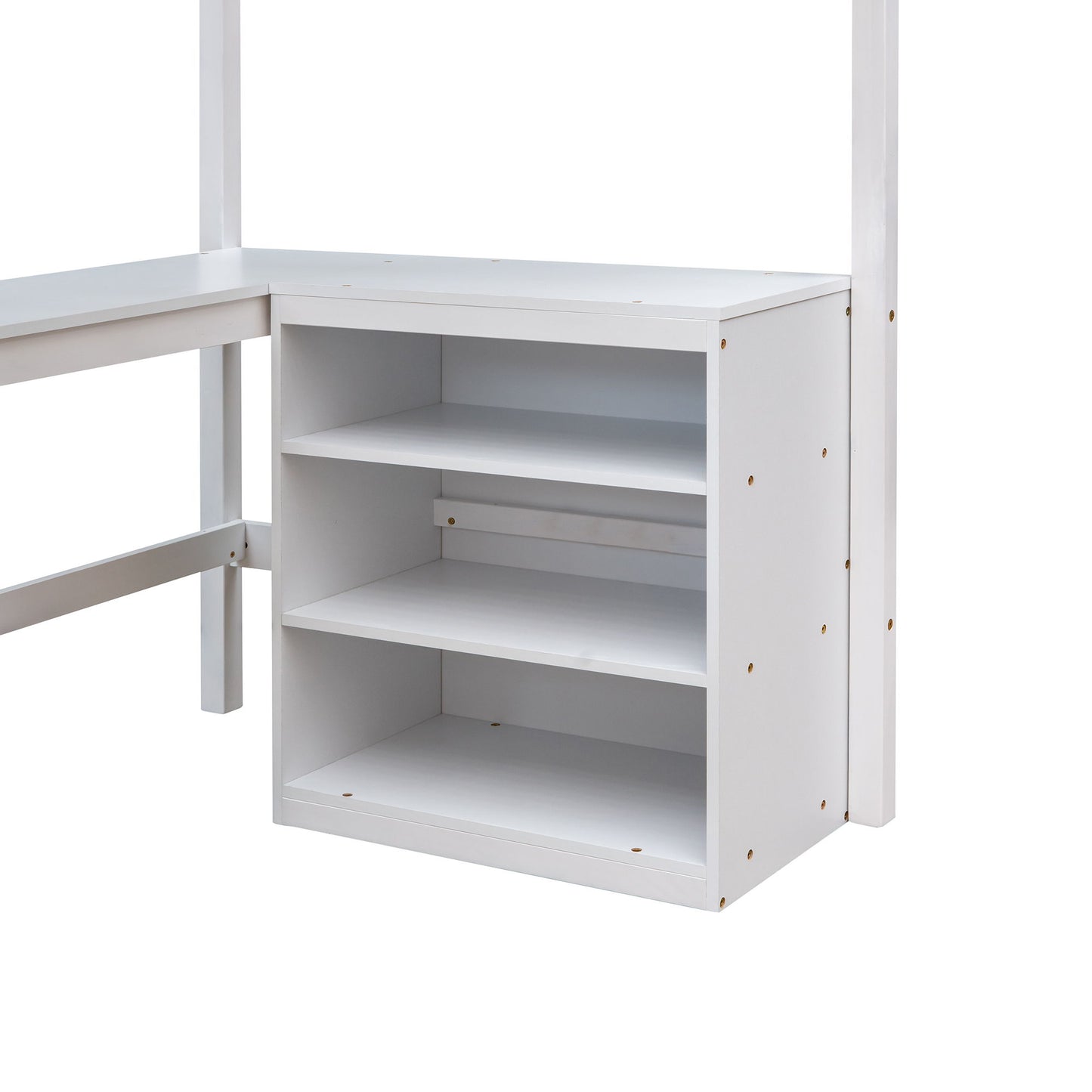 Twin Size Loft Bed With Shelves With Desk - White