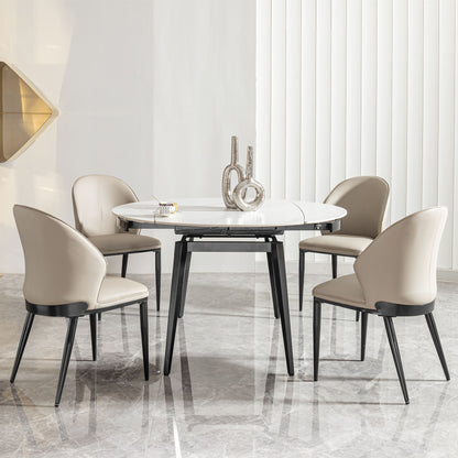 Modern Extendable Round Dining Table With Sintered Stone Top - White / Black