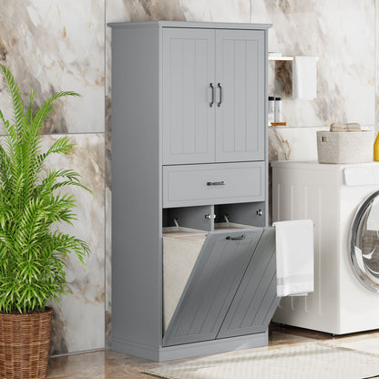 Stylish Bathroom Storage Cabinet With 2 Laundry Baskets - Gray