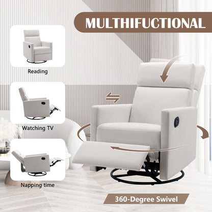Modern Upholstered Rocker Nursery Chair Plush Seating Glider Swivel Recliner Chair - Beige