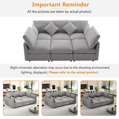 Sectional Sofa Modular Sofa U - Shaped Sofa Couch Sofa Bed L - Shaped Sofa With A Movable Ottoman And Two USB Ports For Living Room - Light Gray
