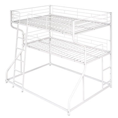 Full Long Over Twin Long Over Queen Size Triple Bunk Bed With Long And Short Ladder - White