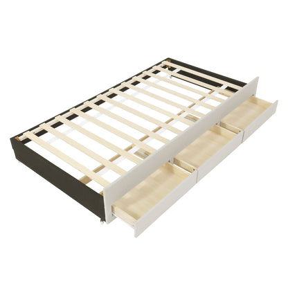 Twin Size Upholstered Platform Bed With Trundle And 3 Drawers - Beige