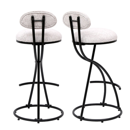 Round Print Bar Stools (Set of 2) Metal Upholstered Chairs For Kitchen Island & Dining Rooms - Black & White Print