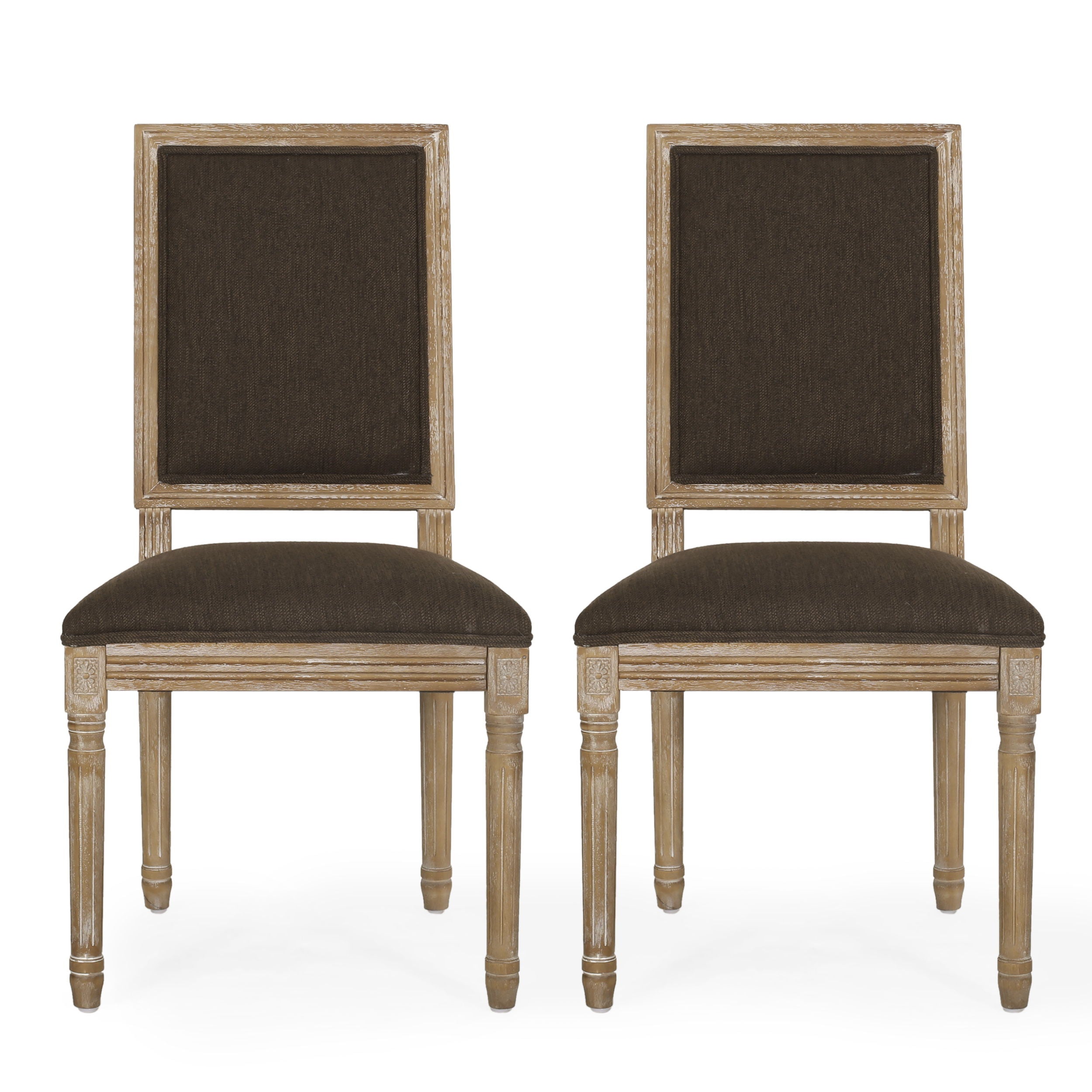 French Country Style Dining Chair Set With Upholstered Seats And Cane Backrest - Brown