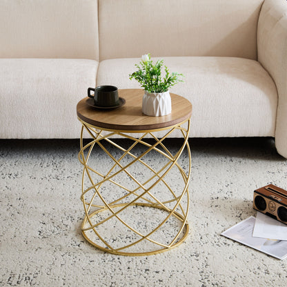 Contemporary Golden Side Table With Top And Metal Frame - Natural / Gold