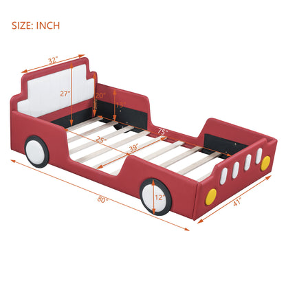 Twin Size Race Car Shaped Platform Bed & Wheels - Red