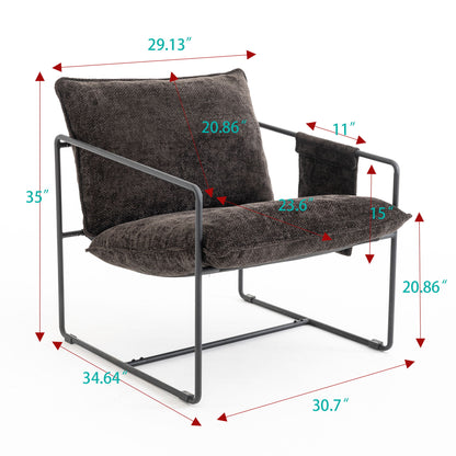 Upholstered Hanging Armchair With Arm Pocket Metal Frame (Set of 2), Crushed Foam Cushions And Skin-Friendly Braid For Living Room And Bedroom - Dark Gray