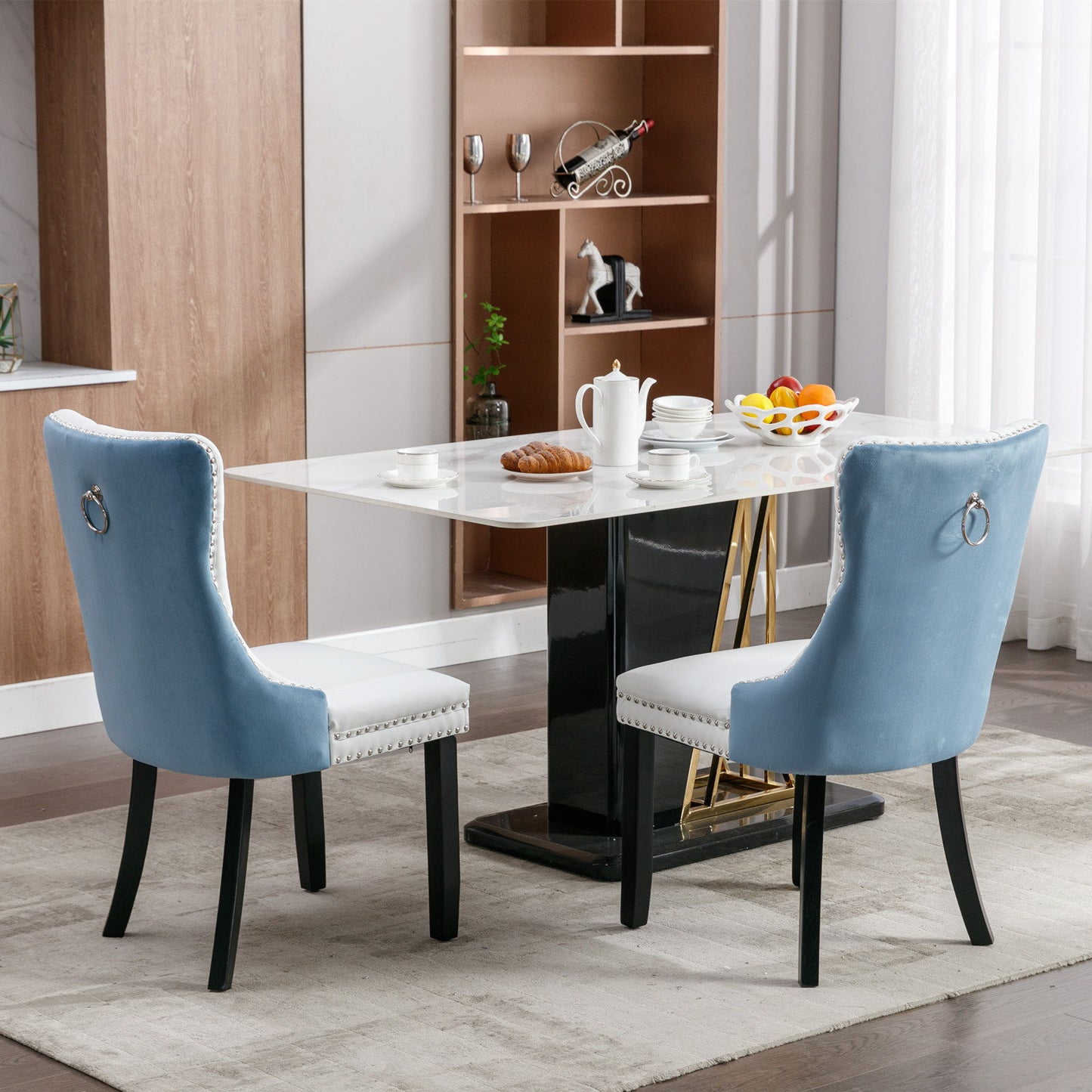 Nikki - Modern, High-End Tufted Solid Wood Contemporary And Velvet Upholstered Dining Chair With Wood Legs Nailhead Trim (Set of 2) - White / Light Blue