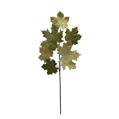 Velvet Maple Leaf Spray, Botanicals Decor For Harvest Festival Fall Festival & Thanksgiving Table Decorations (Set of 6) - Green