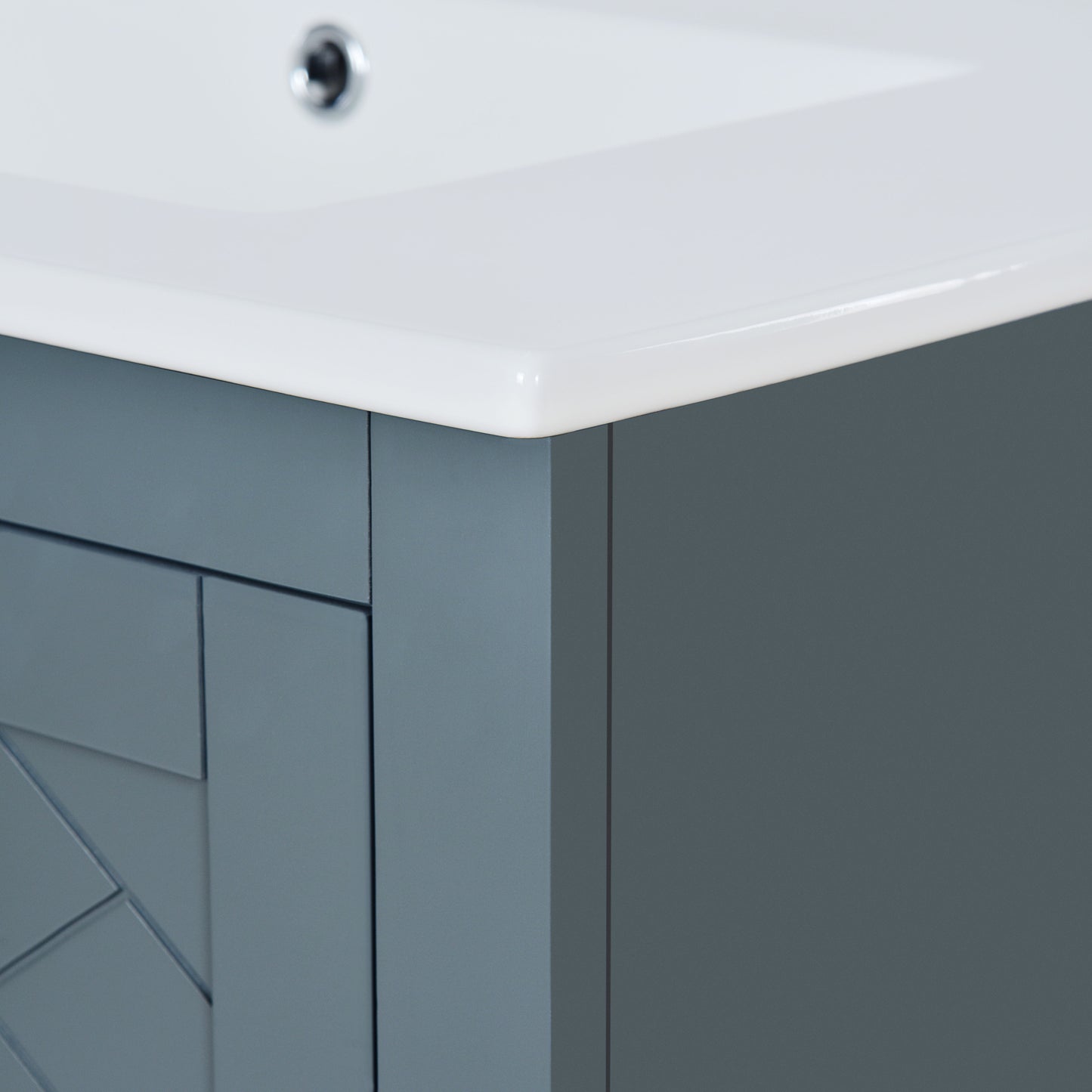 Bathroom Vanity With Ceramic Sink Combo, Frame Bathroom Storage Cabinet, Freestanding Vanity Set With 3 Drawers & Soft Closing Doors - Blue