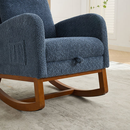 Rocking Chair For Nursery, High Back Glider Chair With Retractable Footrest, Side Pocket, Rocking Accent Armchair With Rubber Wood Legs For Living Room / Bedroom - Navy
