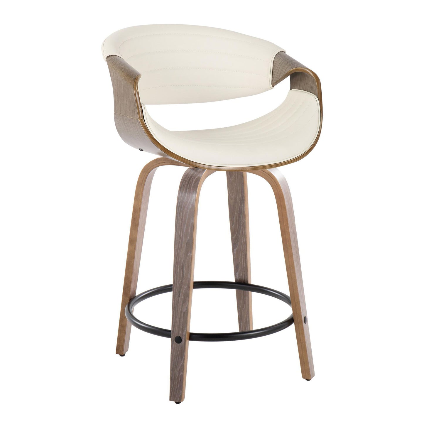 Symphony - Mid-Century Modern Fixed Height Counter Stool With Swivel With Round Footrest (Set of 2) - Light Gray / White