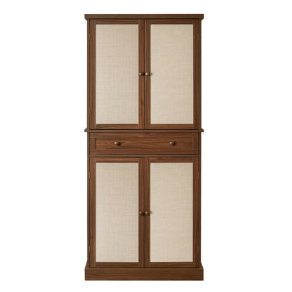 4 Door Cabinet With 1 Drawer, With 4 Adjustable Inner Shelves, Storage Cabinet - Walnut