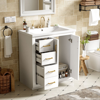 Bathroom Vanity With Ceramic Sink Combo, Frame Bathroom Storage Cabinet, Freestanding Vanity Set With 3 Drawers & Soft Closing Doors - White