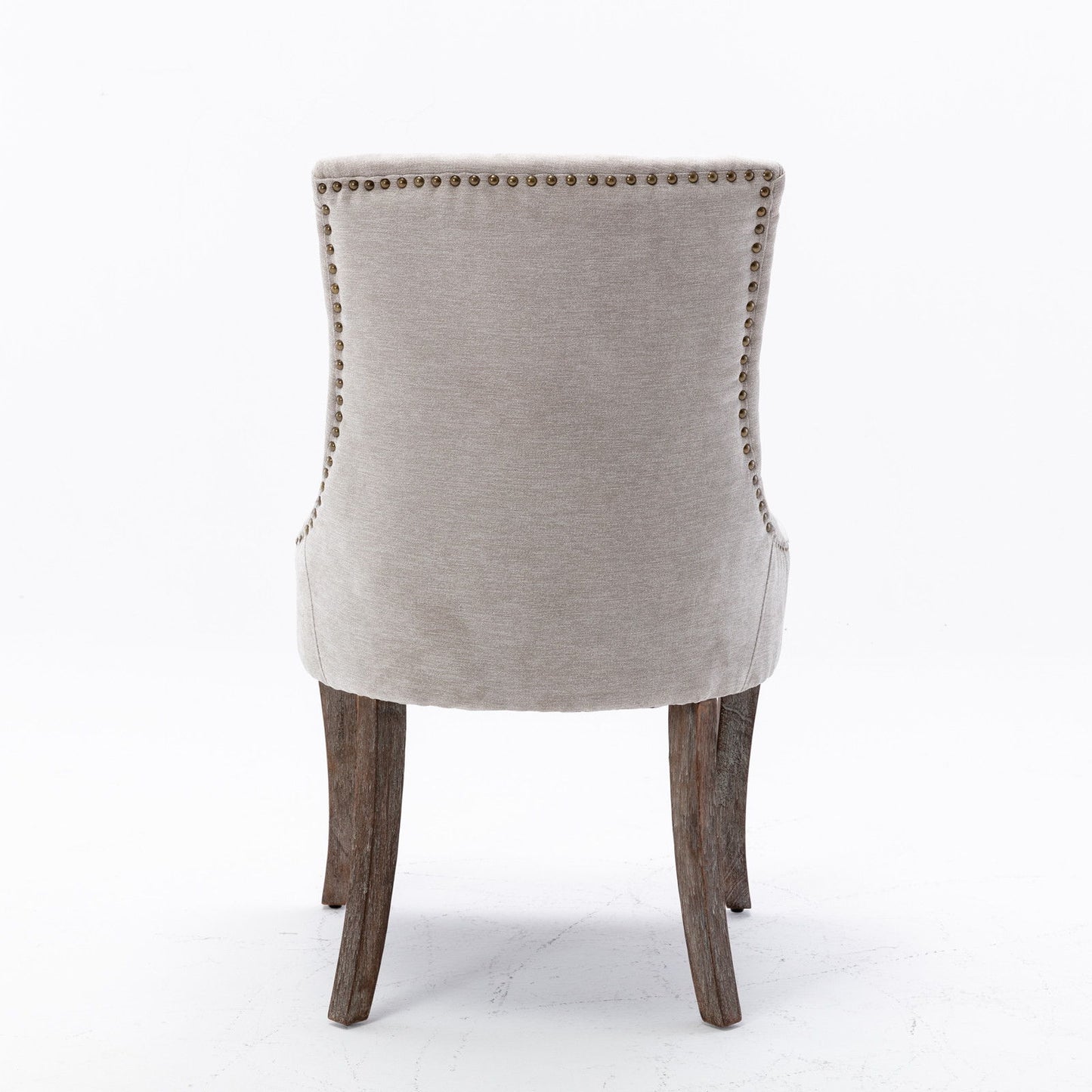Ultra Side Dining Chair,Thickened Fabric Chairs With Neutrally Toned Solid Wood Legs, Bronze Nail Head (Set of 2) - Beige