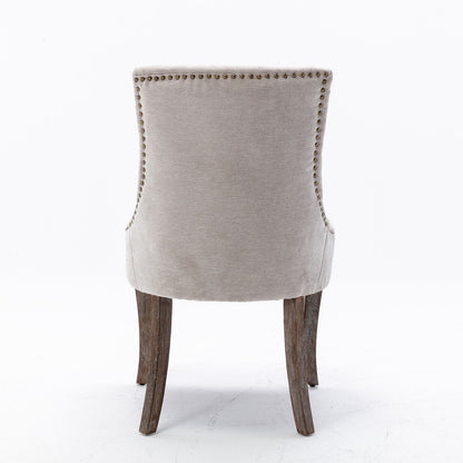 Ultra Side Dining Chair,Thickened Fabric Chairs With Neutrally Toned Solid Wood Legs, Bronze Nail Head (Set of 2) - Beige
