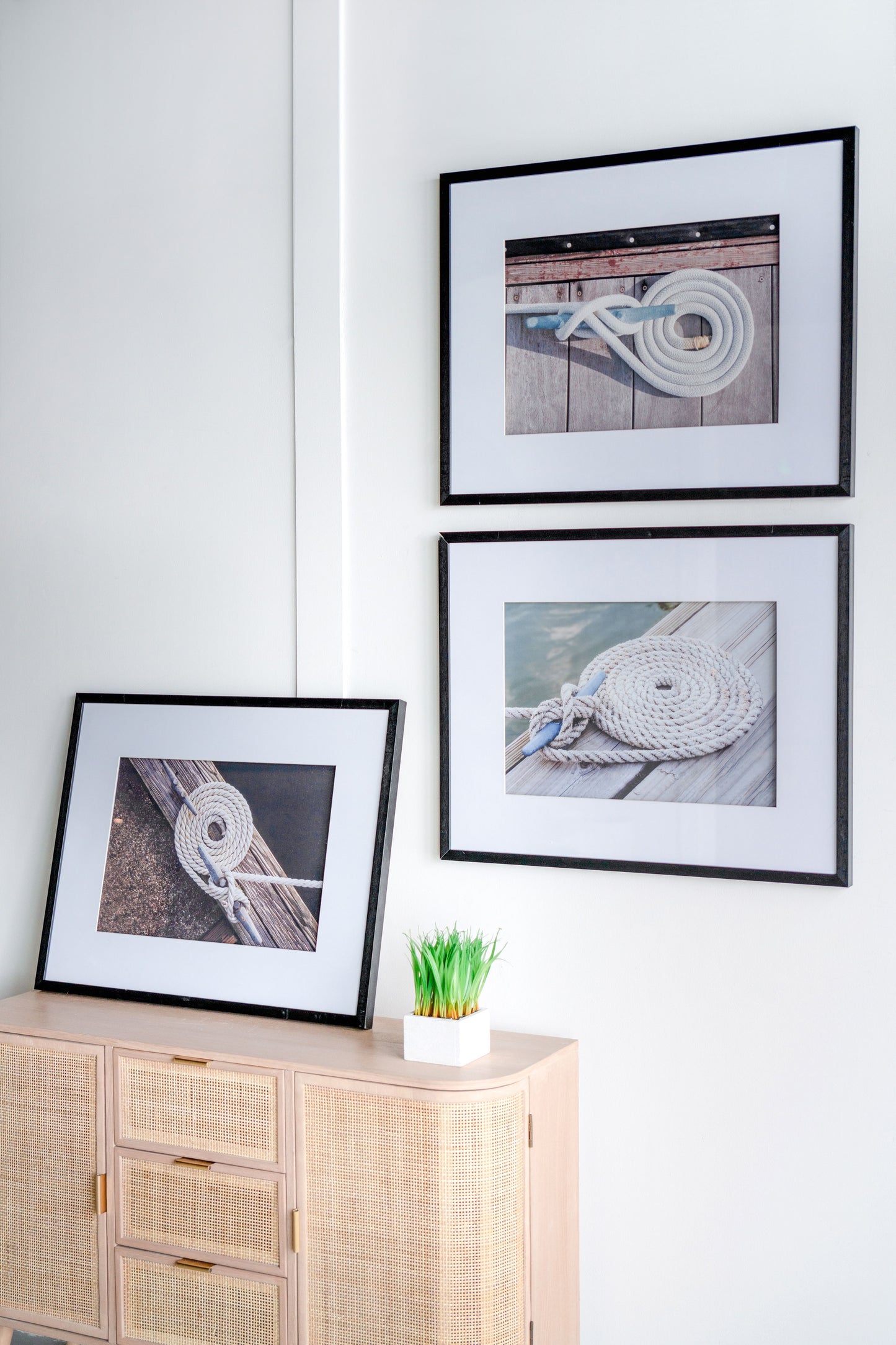 Rope Wall Art With Frame, Wall Decor For Living Room (Set of 3) - White / Black