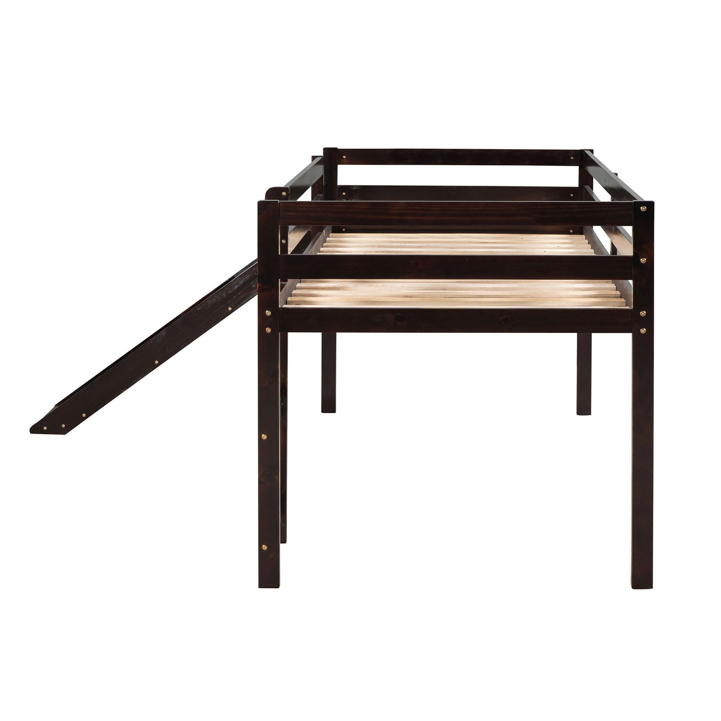 Twin Loft Bed With Slide, Multifunctional Design - Espresso