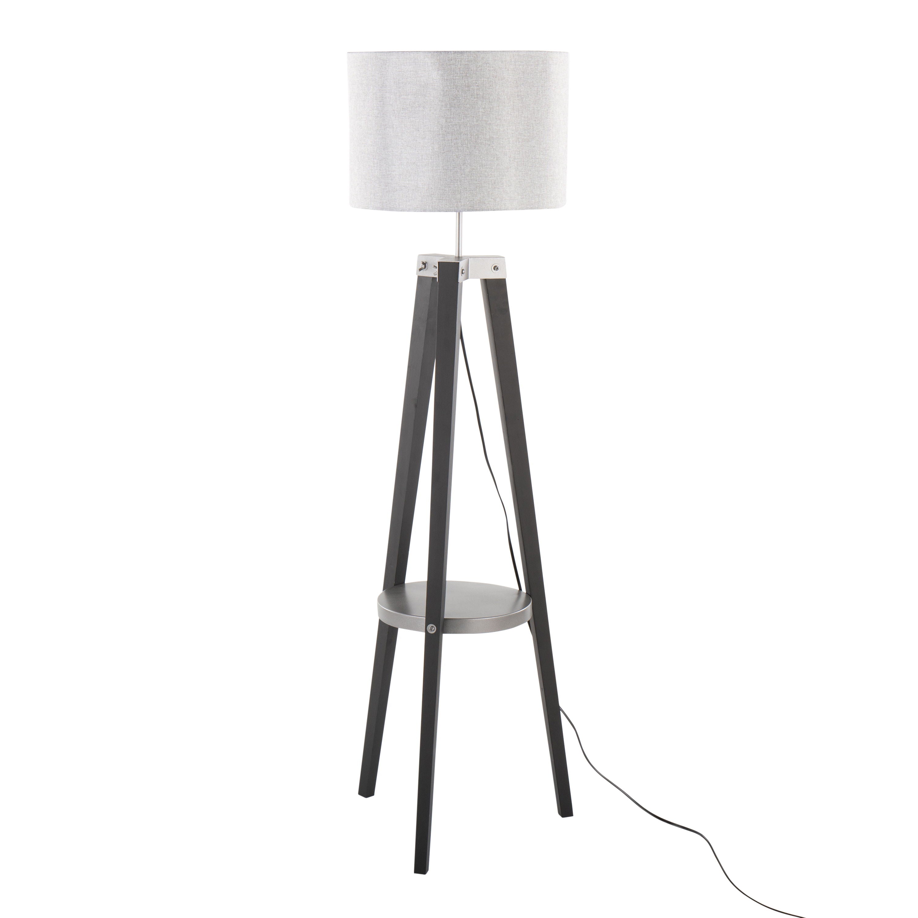 Compass - Mid-Century Modern Floor Lamp With Shelf - Black / Silver / Gray