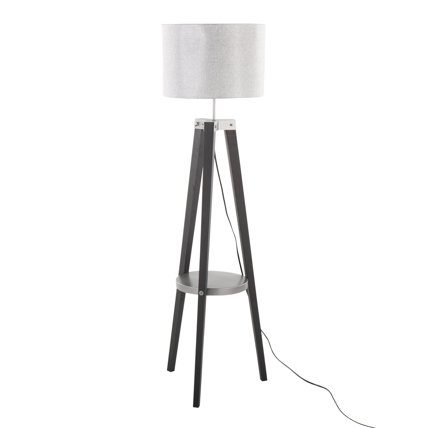 Compass - Mid-Century Modern Floor Lamp With Shelf - Black / Silver / Gray
