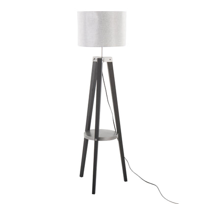 Compass - Mid-Century Modern Floor Lamp With Shelf - Black / Silver / Gray